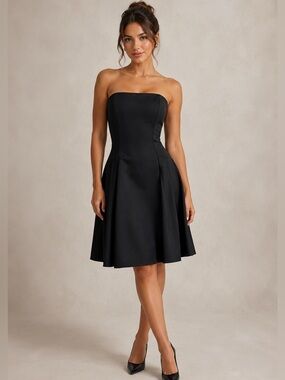 David Dixon Strapless Black Dress Pleated Corset LBD Plus Size 16